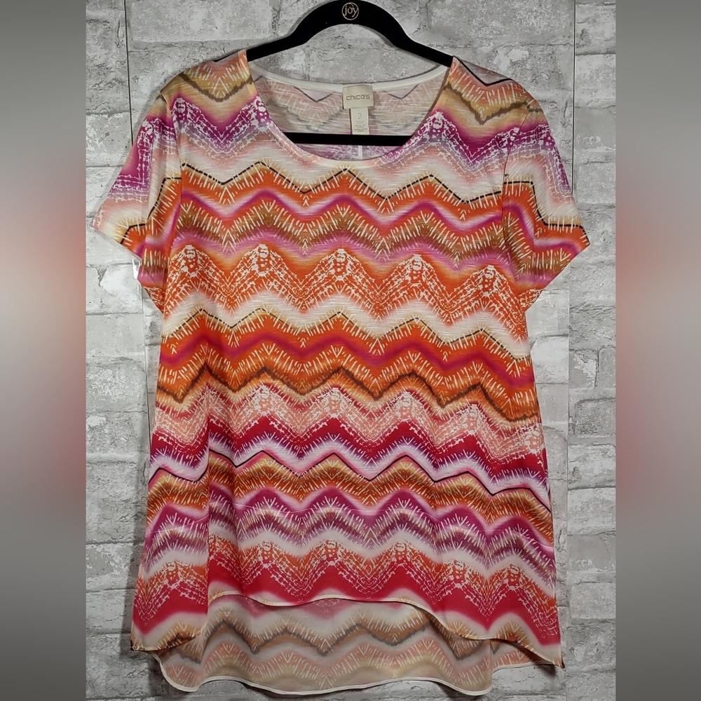 Chico's Zig Zag Print High-low Tee Shirt